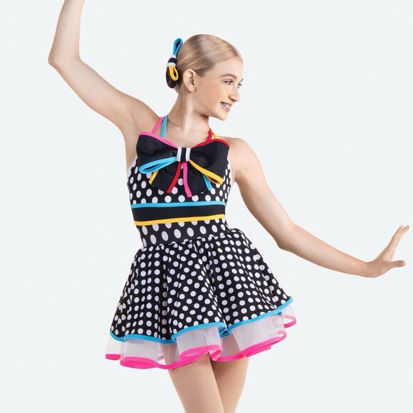 Revolution Dance Costume Medium Child RC24604 Swing With Me Polka Dot Dress Bow - Picture 1 of 10